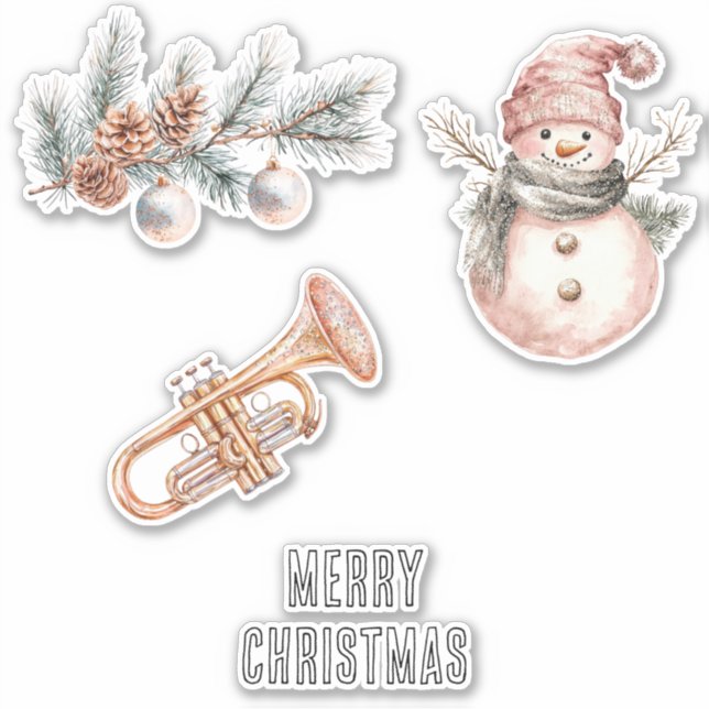 Pink Christmas Tree Pine Cones Ornaments Trumpet Aufkleber (Vorderseite)