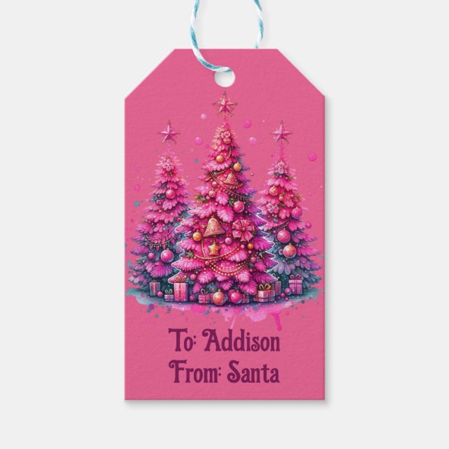 Pink Christmas Tree Trendy Preppy Ästhetik Geschenkanhänger (Vorderseite)