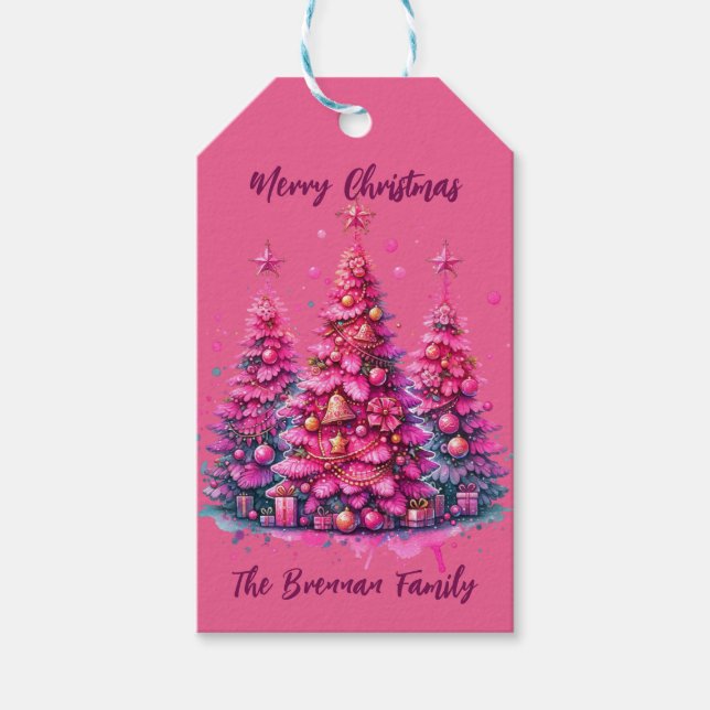 Pink Christmas Tree Trendy Preppy Ästhetik Geschenkanhänger (Vorderseite)