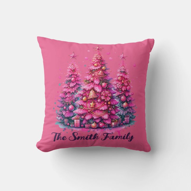 Pink Christmas Tree Trendy Preppy Ästhetik Kissen (Vorderseite)