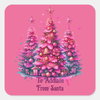 Pink Christmas Tree Trendy Preppy Ästhetik Quadratischer Aufkleber