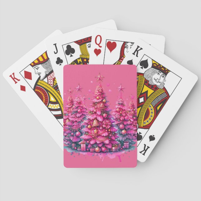 Pink Christmas Tree Trendy Preppy Ästhetik Spielkarten (Rückseite)