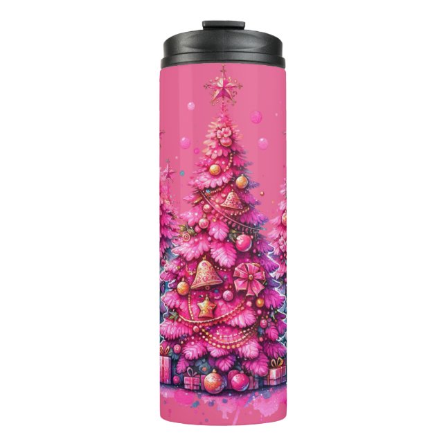 Pink Christmas Tree Trendy Preppy Ästhetik Thermosbecher (Vorderseite)