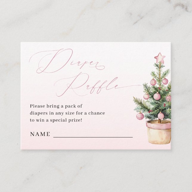 Pink Christmas Tree Winter Girl Diaper Raffle Begleitkarte (Vorderseite)