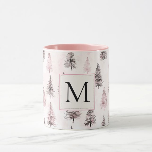 Pink Christmas Trees Monogram Tasse (Zentrum)