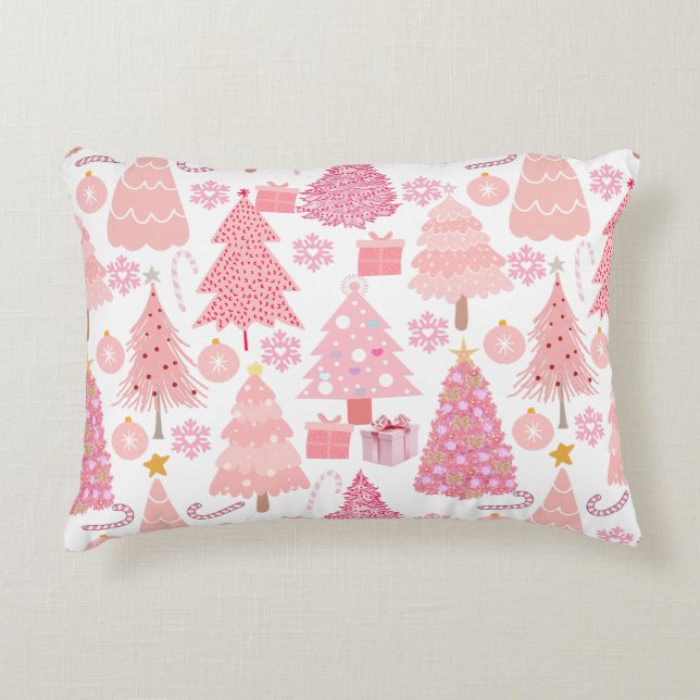 Pink Christmas Trees Muster Dekokissen (Vorderseite)