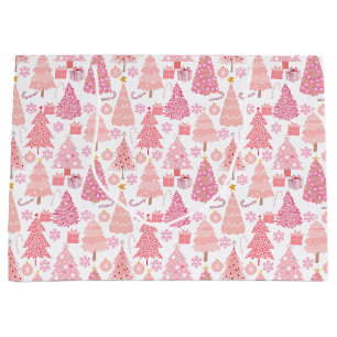 Pink Christmas Trees Muster Große Geschenktüte