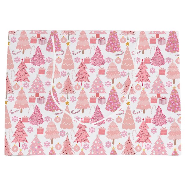 Pink Christmas Trees Muster Große Geschenktüte (Vorderseite)