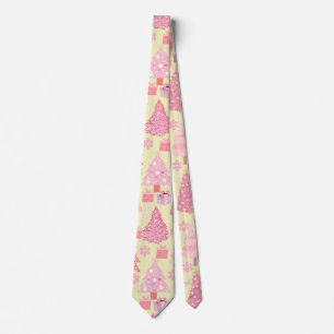 Pink Christmas Trees Muster L Yellow BG Krawatte