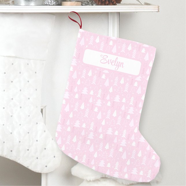 Pink Christmas Trees Muster Name Kleiner Weihnachtsstrumpf (Pink Christmas Trees Pattern Name Small Christmas Stocking)