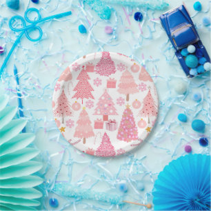 Pink Christmas Trees Muster Pappteller