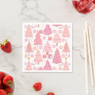 Pink Christmas Trees Muster Serviette