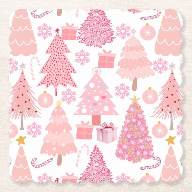 Pink Christmas Trees Muster Untersetzer (Vorderseite)