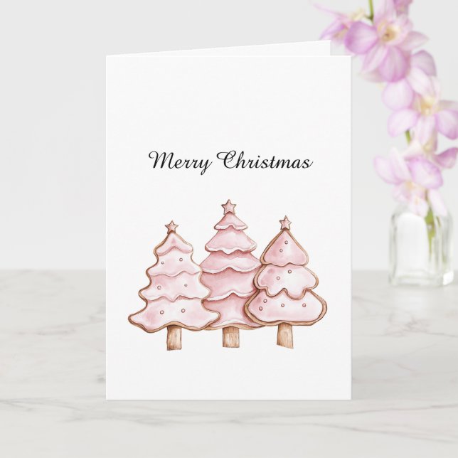 Pink Christmas Trees with Gold Stars Karte (Orchidee)