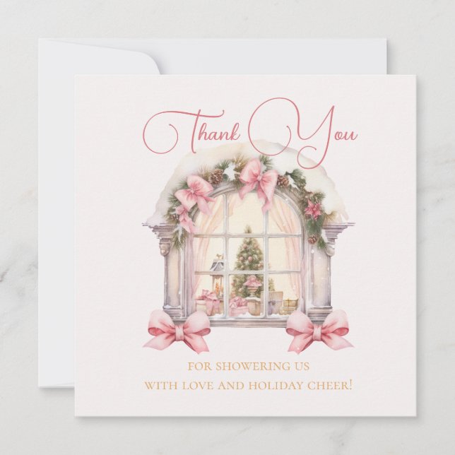 Pink Christmas Window Baby Shower Watercolor  Dankeskarte (Vorderseite)