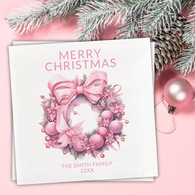 Pink Christmas Wreath Party Serviette (Von Creator hochgeladen)