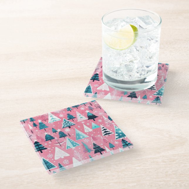 Pink Christmases Glasuntersetzer (Schrägansicht)