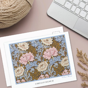 Pink Chrysanthemas Floral William Morris Postkarte