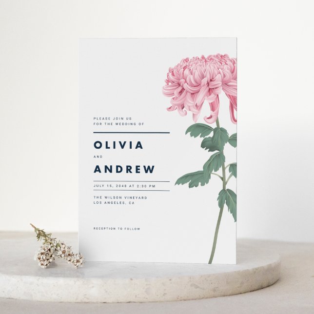 Pink Chrysanthemum Botanische Hochzeit Einladung (Von Creator hochgeladen)