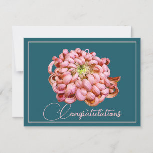 Pink Chrysanthemum Cyan Hintergrund Herzlichen Glü Postkarte