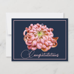 Pink Chrysanthemum Navy Hintergrund Herzlichen Glü Postkarte