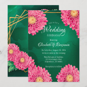 Pink Chrysanthemums Geometric Wedding Celebration Einladung