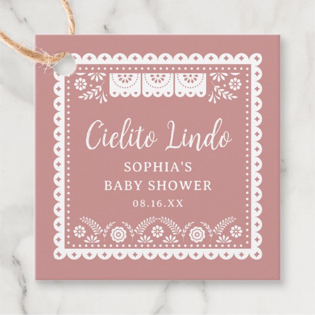 Pink Cielito Lindo Talavera Babydusche Geschenkanhänger (Vorderseite)