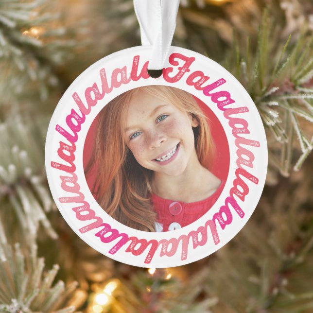 Pink Circle Falalala Bold Script Foto Weihnachten Ornament (Baum)