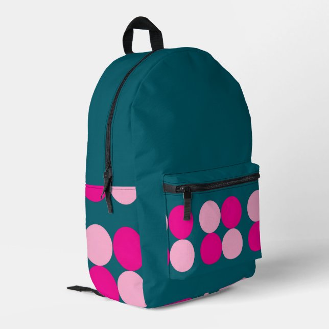 Pink Circles on Green Large Bedruckter Rucksack (Rückseitige Ecke links)
