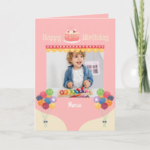 Pink Circus Cake Joyeux Carte photo d'anniversaire