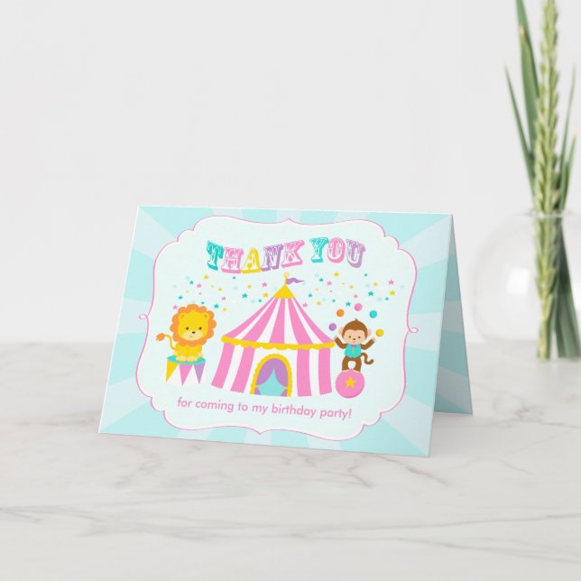 Pink Circus Karneval Personalisiert Vielen Dank Dankeskarte (Vorderseite)