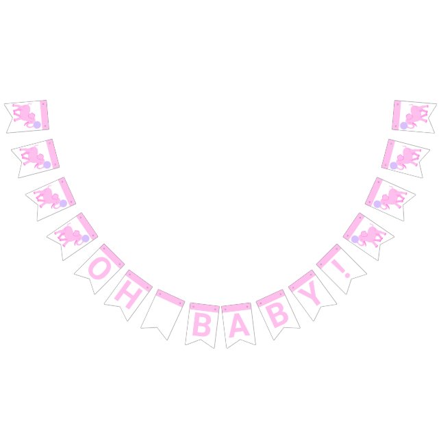 Pink Circus Niedlich Elephant Baby Dusche Oh Baby Wimpelkette (Alle)