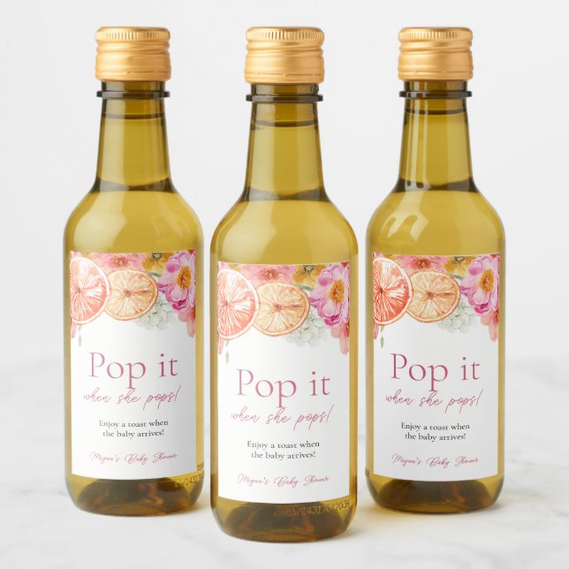 Pink Citrus Blume Pop es, wenn sie Pop Weinetikett (Flaschen)