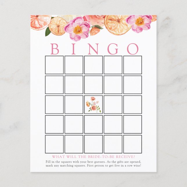 Pink Citrus Bridal Bingo Game Card (Vorderseite)
