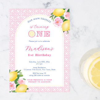 Pink Citrus Main Squeeze Girl's 1st Birthday Party Einladung