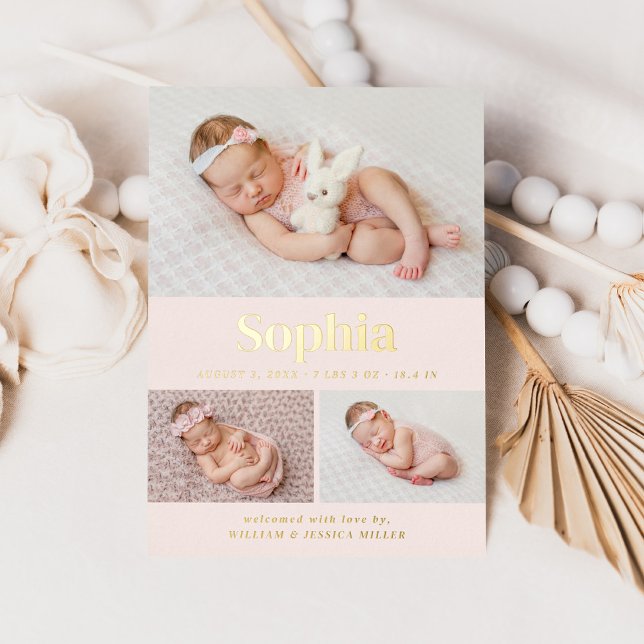 Pink Classic 3 Photo Collage Faire-part de naissan (Créateur téléchargé)