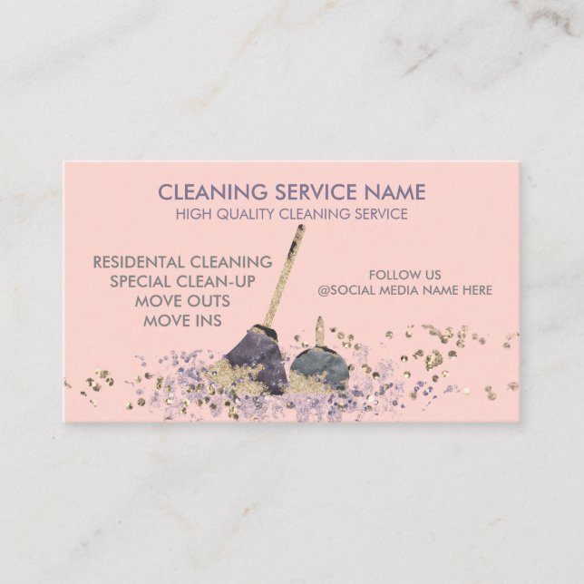 Pink Classy Dirty Janitorial Reinigungsservice Visitenkarte (Vorderseite)