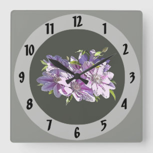 Pink Clematis Quadratische Wanduhr