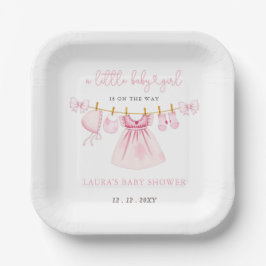 Pink Clothesline Coquette Bow Girl Babydusche Pappteller