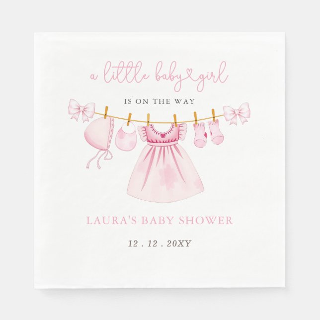 Pink Clothesline Coquette Bow Girl Babydusche Serviette (Vorderseite)