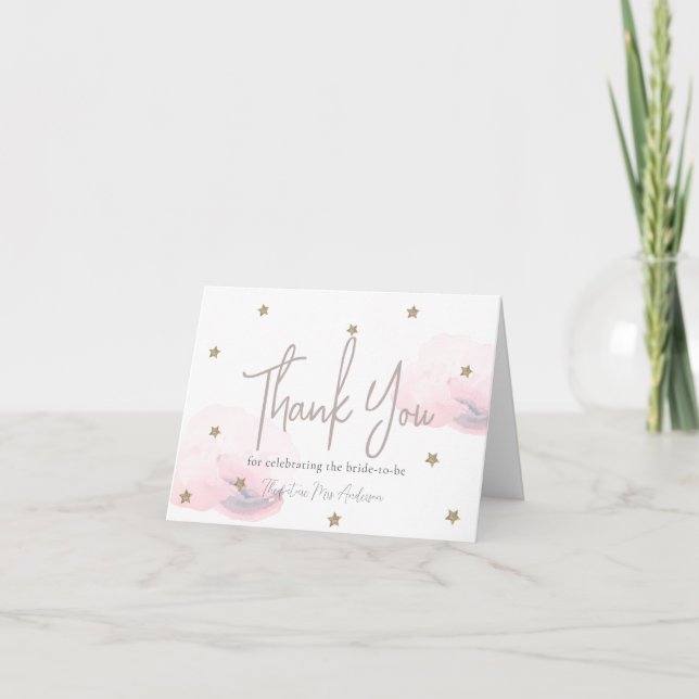Pink Cloud 9 Gold Star Bridal Shower Dankeskarte (Vorderseite)