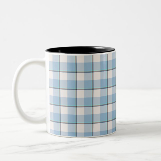 Pink Cloud and Blue Lagoon Plaid Zweifarbige Tasse (Links)