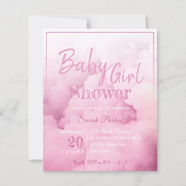 Pink Cloud Baby Girl Babydusche Einladung (Vorderseite)