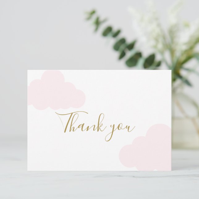 Pink Cloud Baby Shower Girl Danke Karte (Stehend Vorderseite)