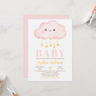 Pink Cloud Girl Babydusche Einladung