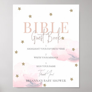Pink Cloud Gold Star Baby shower Bible Livre d'or