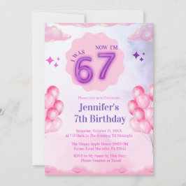 Pink Cloud “I Was 6 Now I’m 7” Girl Birthday Einladung