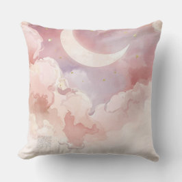 Pink Cloud & Moon Throw Pillow – Lullaby QR Code Kissen