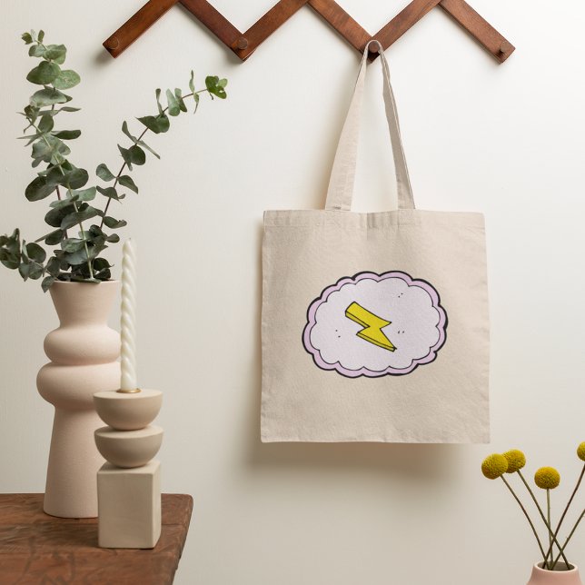 Pink Cloud Yellow Lightning Bolt Tote Bag Tragetasche (Von Creator hochgeladen)