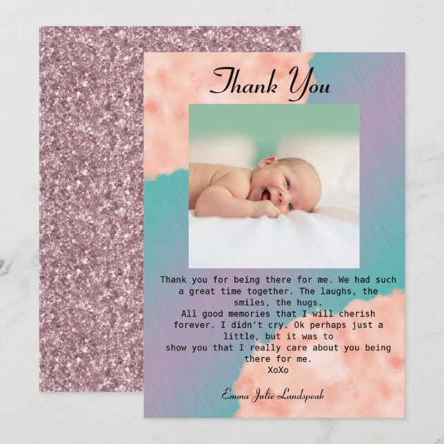 Pink Clouds & Rainbow Colors Baby Vielen Dank Einladung (Vorne/Hinten)